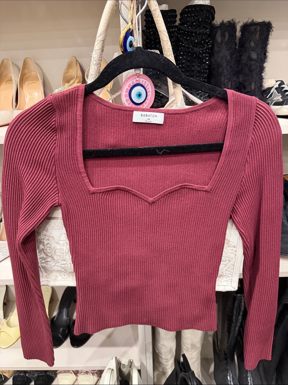 Babaton Ribbed Square-Neck Long Sleeve Top - Roseberry